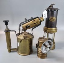 Thomas & Williams of Aberdare brass Miners safety lamp with Prince of Wales feathers and stamped No.
