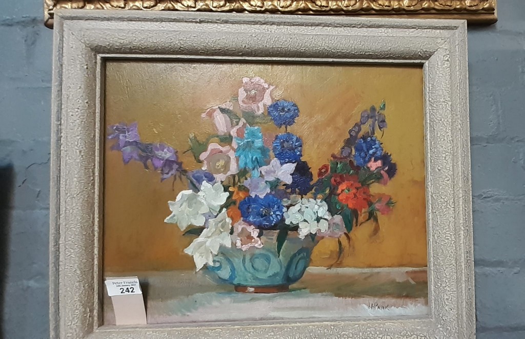 John Anthony Park RBA (British 1880 - 1962), 'Summer flowers', signed. Oils on panel. 32x40cm - Image 4 of 4
