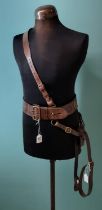 British military Sam Browne leather Officer's belt with shoulder strap, sword frog etc. (B.P.