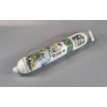 Victorian glass rolling pin depicting coloured transfer printed scenes including: children in the