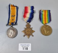 WWI medal trio to include: 1914-15 Star, 1914-18 War Medal and 1914-1919 Victory Medal, awarded to J