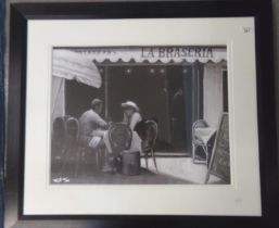 After Brian Jull, 'La Braseria', lithographic print from original chalk and charcoal. Signed by