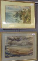 Group of three British School watercolours (19th/20th century), to include: cliff top village,