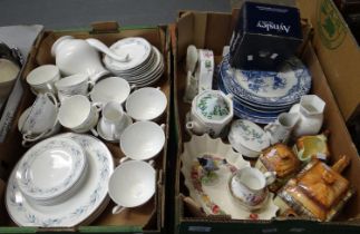 Two boxes of china to include: Mayfair fine bone china teaset, Cottage Ware teapot and matching