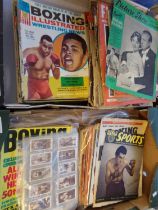 Two boxes of vintage magazines to include: Boxing Illustrated, Boxing International, The Ring,