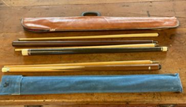 Collection of cased pool cues to include: Riley, Falcon etc. (B.P. 21% + VAT)