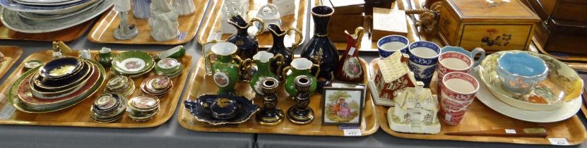 Three trays of china to include: Limoges porcelain miniature and full size plates, jugs, vases,