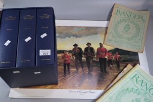 Schull Books the 'Connaught Rangers' volume I, II and III, together with a coloured poster, '