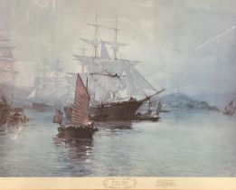 After Montague Dawson, 'The Pagoda Anchorage', coloured print signed in pencil by the artist with