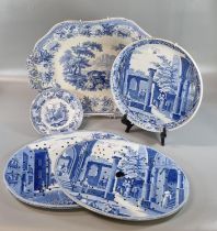 Early 19th century Spode blue and white transfer printed drainer dish, of oval form in the '
