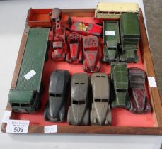 Collection of playworn diecast toys to include: Dinky Supertoys Foden, Dinky toys Chrysler, buses,