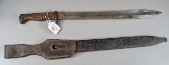 WWI period German Mauser saw backed bayonet and scabbard marked 'Weyersberg Kirschbaum & Co.,