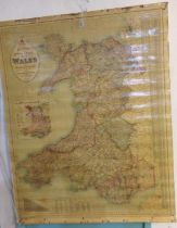 Bacon's Excelsior Map of Wales and Monmouthshire with railways, roads and distances, a wall