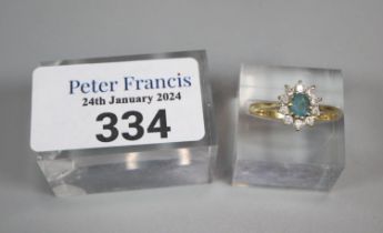 18ct gold diamond and aquamarine ring. 2.4g approx. Size Q. (B.P. 21% + VAT)