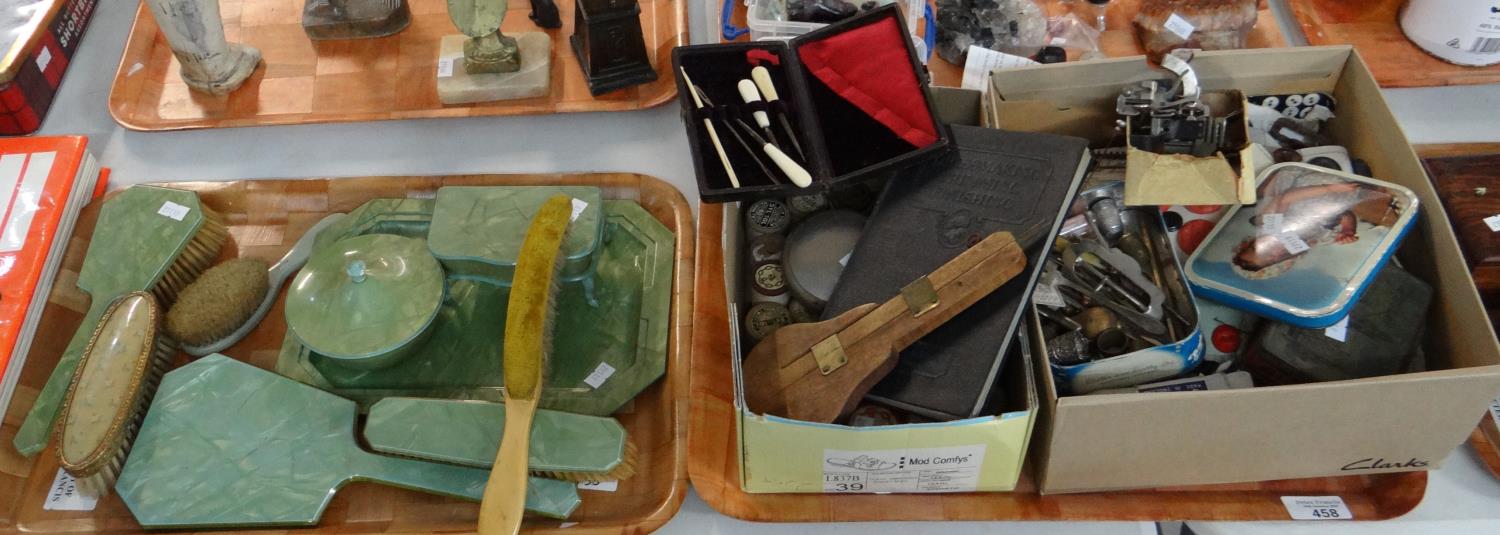 Two trays of assorted items to include: vintage dressing table set and various other brushes,