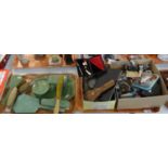 Two trays of assorted items to include: vintage dressing table set and various other brushes,