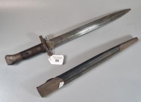 British 1888 pattern Lee Metford bayonet and metal mounted steel scabbard. 44.5cm approx. (B.P.