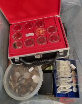 Plastic tub of assorted coinage, GB and Foreign: Festival of Britain, commemorative, Britain's first