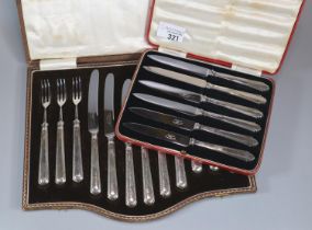 Cased set of twelve silver handled knife and fork set together with a cased Art Deco silver