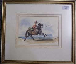 Equestrian study, possibly Don Quixote, unsigned. Watercolours. 16.5x22cm approx. Framed and glazed.