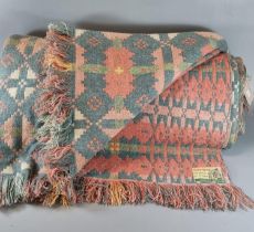 Vintage woollen Welsh tapestry blanket with geometric design and fringed edges. (B.P. 21% + VAT)