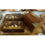 Tray of wooden boxes to include: jewellery box with brass mounts and two boxes with inlaid