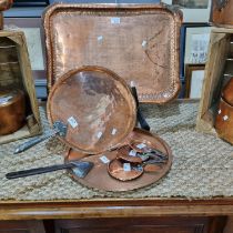 Collection of Victorian copper saucepan lids, one marked 'VR' to include: a small graduated set, all