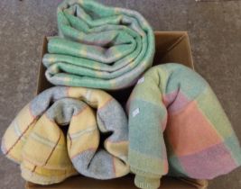 Three vintage woollen check blankets in different colourways. (B.P. 21% + VAT)