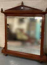 Late 19th century mahogany and burr wood over mantle mirror. Label to the reverse 'Sidney Rowledge'.