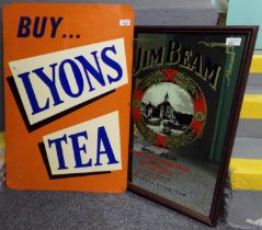 Vintage metal advertising sign 'Buy Lyon's Tea'. 75x50cm approx. Together with a framed