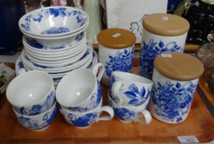 Tray of Portmeirion pottery 'Harvest Blue' design items to include: teacups and saucers, bowls,