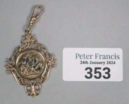 Ornate 9ct gold pendant mount inset with St George coin with Victoria old head to the reverse. 8g