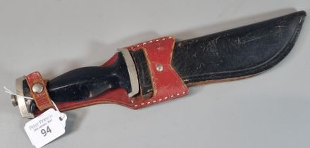 German made Solingen Bowie type knife with clipped blade and ebonised handle with nickle mounts