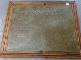 Large framed brass map of the world. (B.P. 21% + VAT)