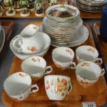 Tray of floral design teaware to include: teacups and saucers, milk jug, sugar bowl, plates etc.