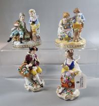 Collection of Dresden and similar figurines and figure groups. Blue marks to the base. (4) (B.P. 21%