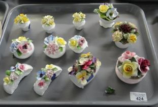 Tray of relief floral encrusted china ornament to include; Aynsley 'July Pansy' and 'September