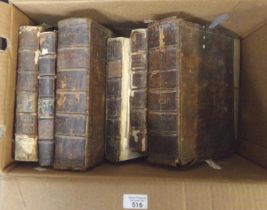 Box of leather bound antiquarian history books to include; Clarke, Hewson Esq; 'An impartial history