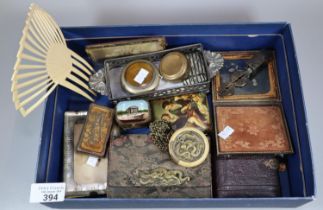 Box of oddments to include: Chinese ladies purse, vesta case, pocket watch holder, ambrotypes,