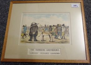 After R Taylor, 'The Farmer's Greyhound', Lurcher, pedigree unknown, humorous cartoon print. 16x24cm