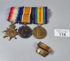 WWI medal trio to include: 1914 Mons Star, 1914-18 War Medal and 1914-1919 Victory Medal awarded