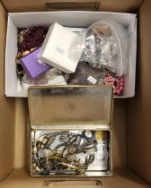 Box of assorted costume jewellery and watches. (B.P. 21% + VAT)