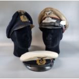 Group of three WWII style German Officer's caps: Submariner, Luftwaffe and Naval. (3) (B.P. 21% +