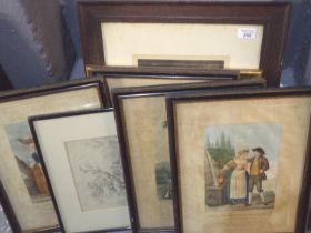 Group of 19th century Italian portrait studies of couples together with two framed etchings and