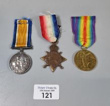 WWI medal trio to include: 1914-15 Star, 1914-18 War Medal and 1914-19 Victory Medal awarded to