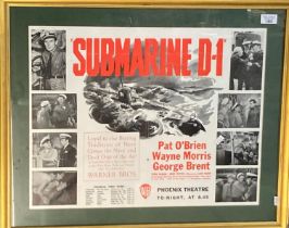 Framed cinema poster, 'Submarine D-1' by Warner Brothers. 44x53cm approx. Framed and glazed. (B.P.