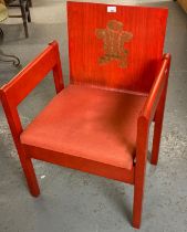 1969 Prince Charles red Investiture Chair with original upholstered seat. 53cm wide approx. (B.P.