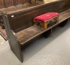 Early 20th century pitch pine chapel/church pew of long proportions with prayer kneeler. (2)