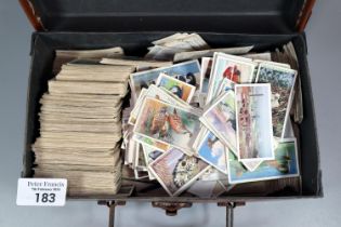 Miniature suitcase comprising various cigarette cards: Players etc. various genres including