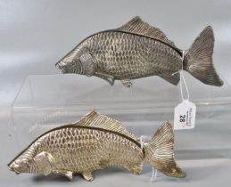 Pair of plated metal menu holders in the form of fish/carp. 23cm long approx. (2) (B.P. 21% + VAT)